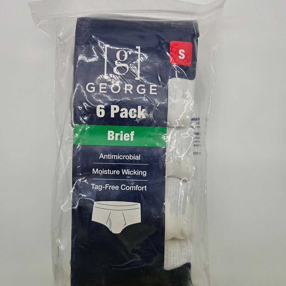 George 6 Pack Briefs Men's‎ Size S White Antimicrobial Moisture Wicking